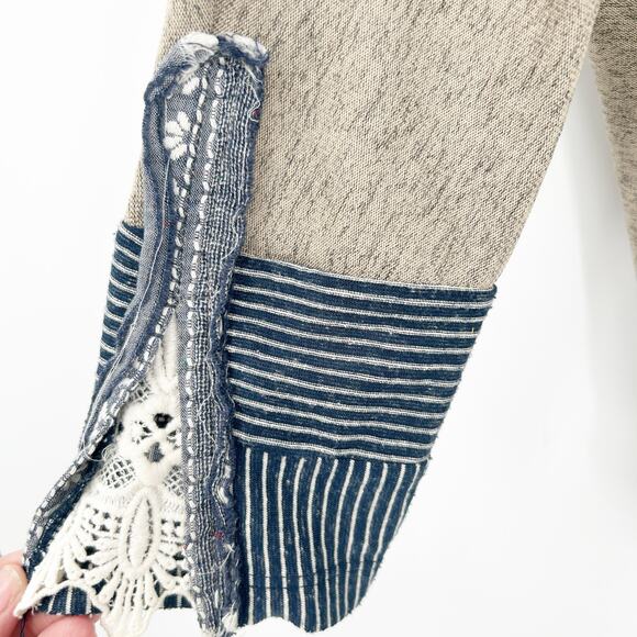 Addie Womens Fall Lagenlook Oversized Striped Lace Crochet Cuff Top Size S Tan - Picture 4 of 7